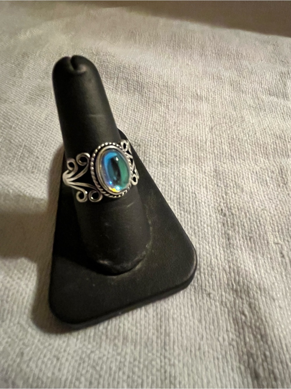 Sterling-Style Blue Opal Oval Ring - Elegant Women’s Jewelry